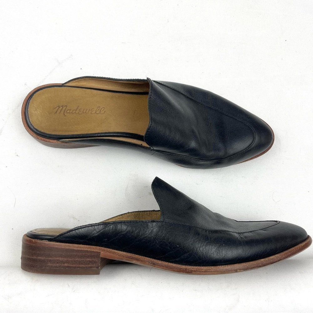 Madewell Women’s Frances Loafer Mules – Black Leather Slip-On Flats – Size 8 - Picture 1 of 8